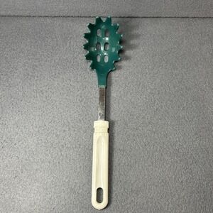 Vintage Green Pasta Serving Spoon Mid-Century Kitchenware